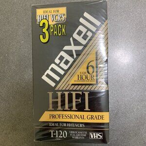 NEW Maxell High Fidelity HIFI Blank VHS VCR Tape 3-Pack T-120 Factory Sealed USA